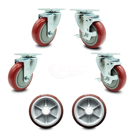 Service Caster Regency 600UBCKIT6 U-Boat Cart Caster and Wheel Replacement Set - USAREG20S414PPUBRED-TP2-2-TLB-2PPUD820-2